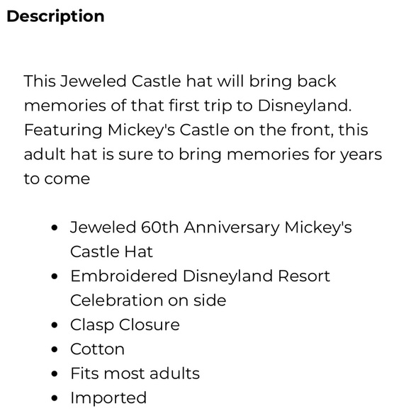 Disney Adult 60th Anniversary Celebration Black Hat with Embroidered Crystals - Picture 2 of 7